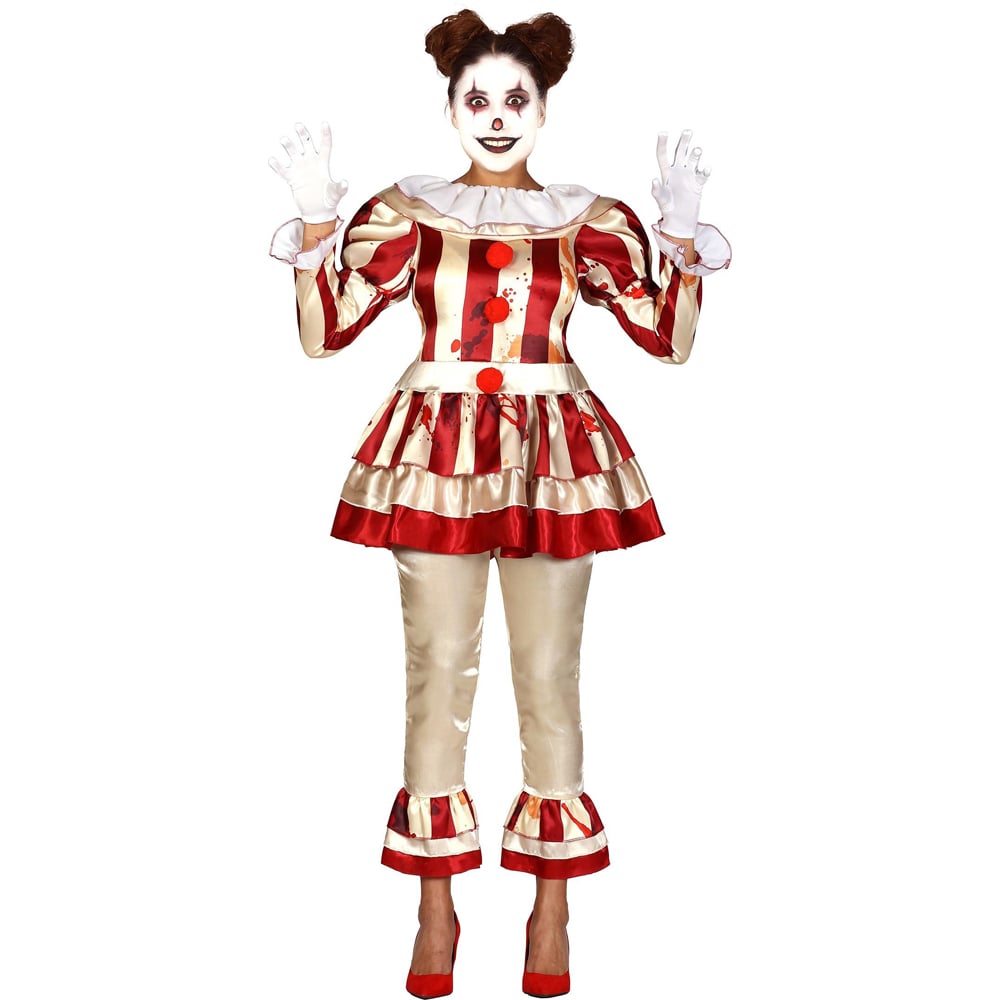 Fiestas Guirca Woman Scary Clown Beige and Red Halloween Costume Small Image 1