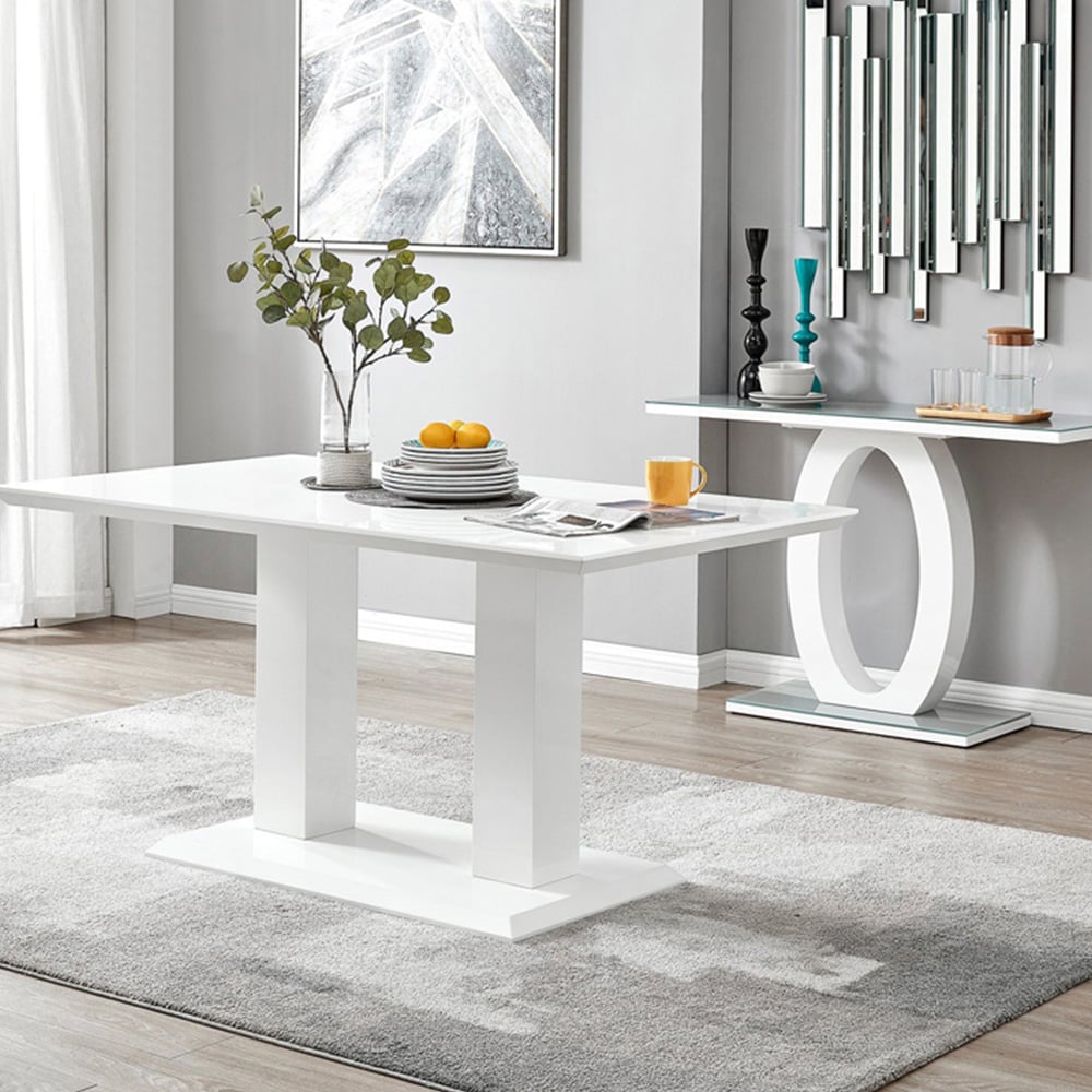 Furniturebox Molini Cesano 6 Seater Dining Set White Gloss Blue and Chrome Image 2