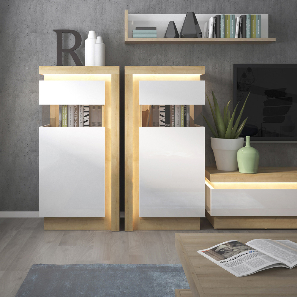 Furniture To Go Lyon Riviera Oak and White High Gloss RHD Narrow Display Cabinet Image 7