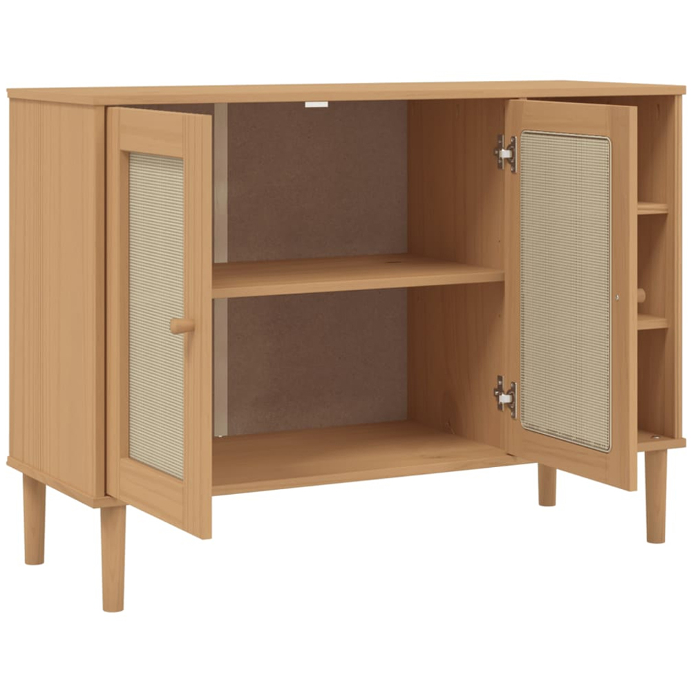 vidaXL 2 Rattan Door 3 Shelf Brown Pine Wood Sideboard Image 6