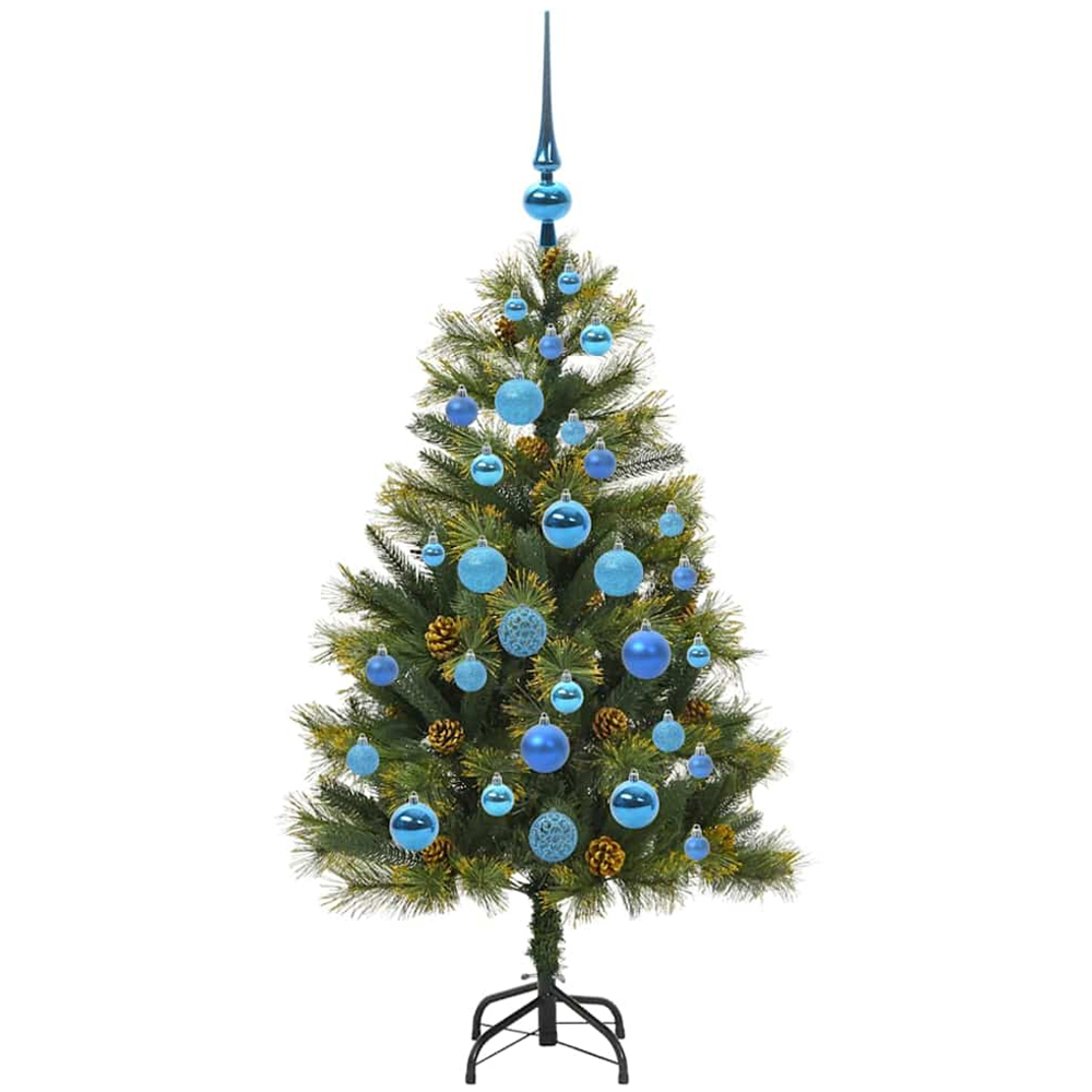vidaXL Pre-Lit Blue Baubles and Pinecones Green Artificial Christmas Tree 4ft Image 4