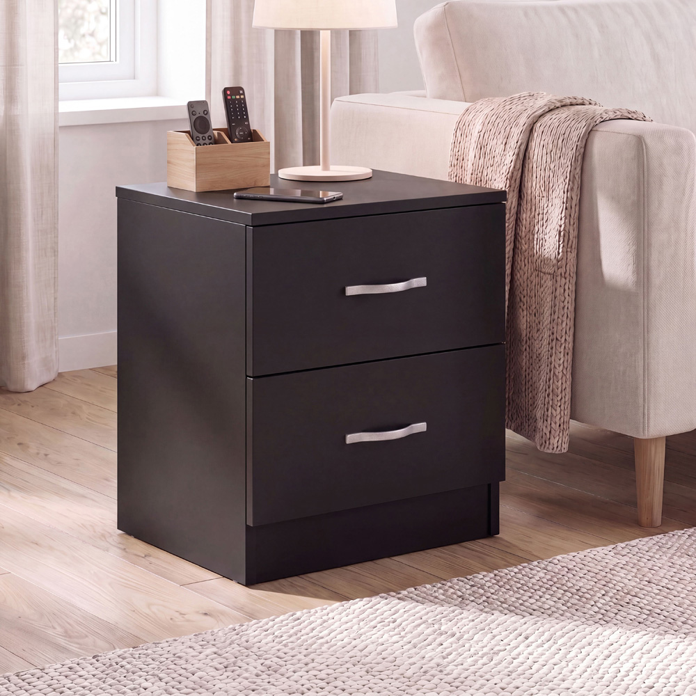 Vida Designs Riano 2 Drawer Black Melamine Finish Bedside Table Set of 2 Image 3