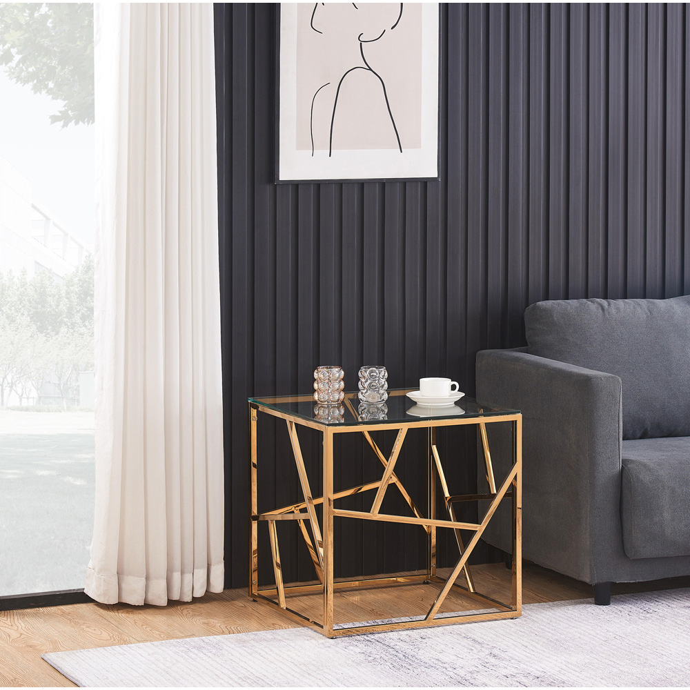 Comfy Living Gold Glass and Metal Square Side Table Image 4