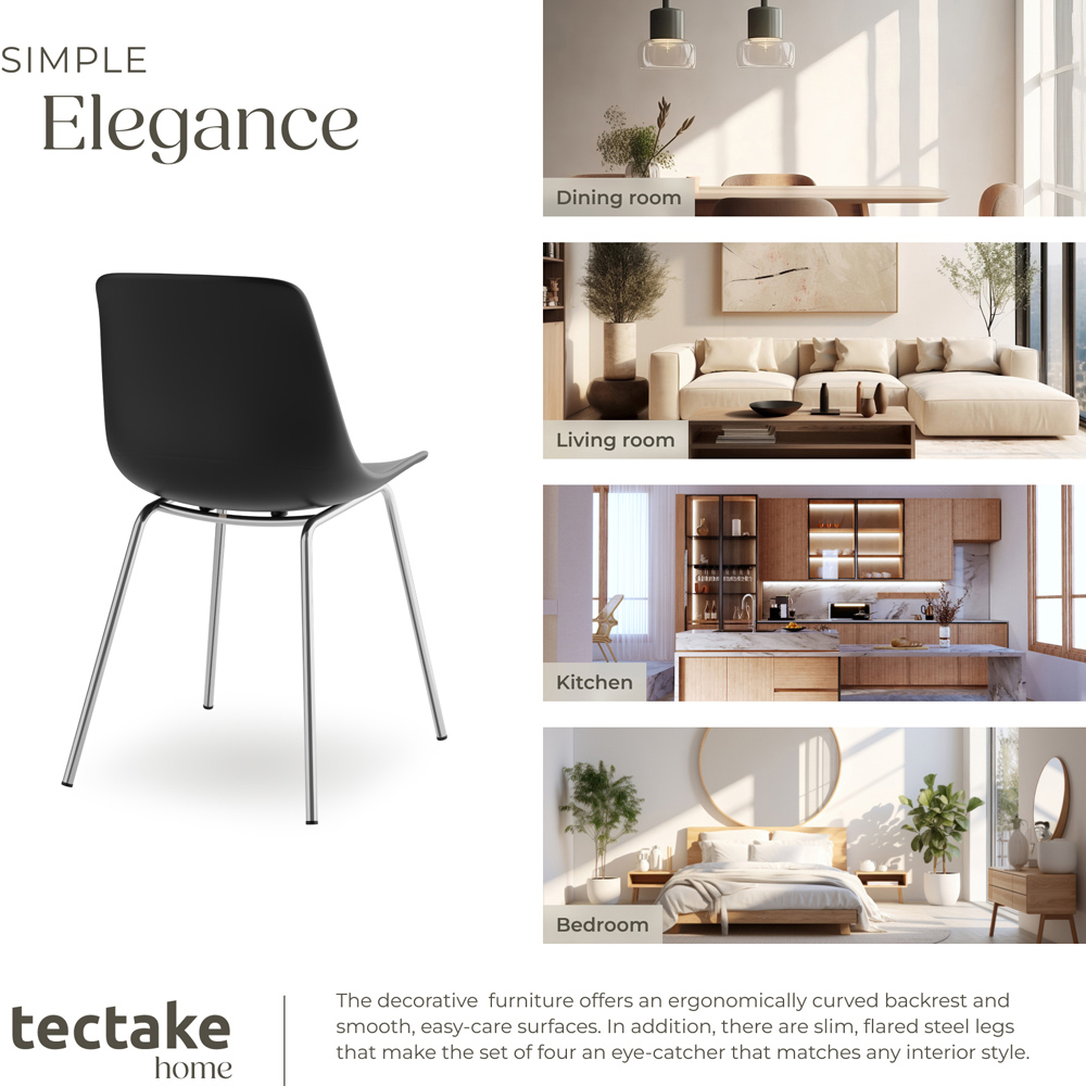 tectake Mave Set of 4 Black and Chrome Dining Chair Image 5