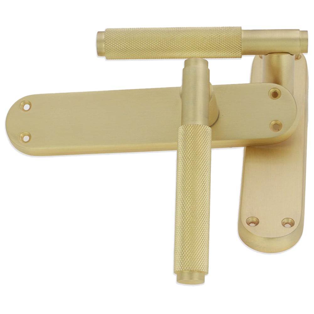 Spira Brass Connaught Satin Brass Knurled Lever Door Handle with Latch Backplate 2 Pack Image 3