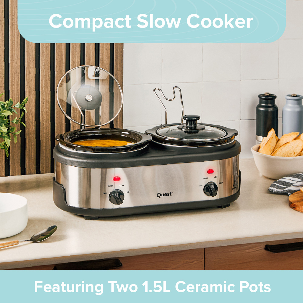 Quest 16529 2-Pot Black Stainless Steel 1.5L Slow Cooker Image 7