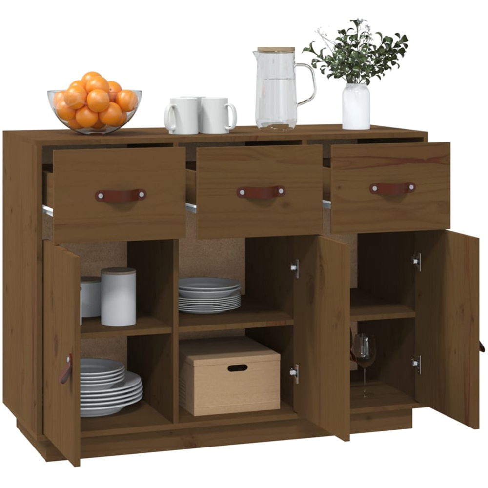 vidaXL 3 Door 3 Drawer Honey Brown Solid Pine Wood Sideboard Image 4