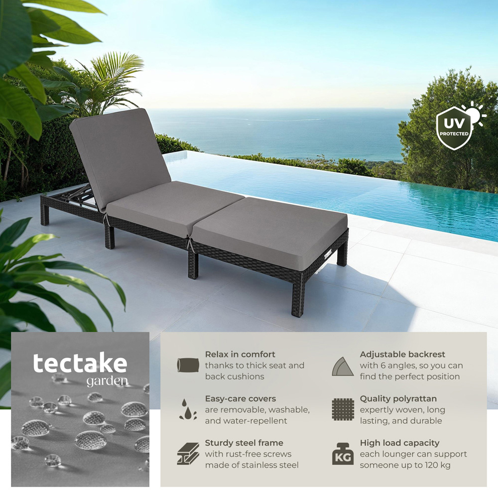tectake Sofia Black 6 Level Adjustable Backrest Sun Lounger Image 6