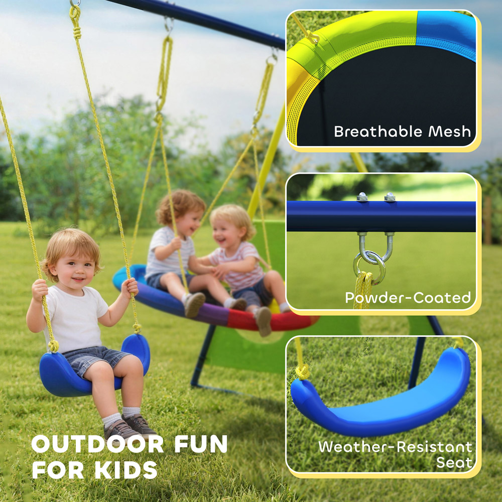 AIYAPLAY 4-in-1 Kids Swing Set with Basketball Hoop and Football Goal Image 7