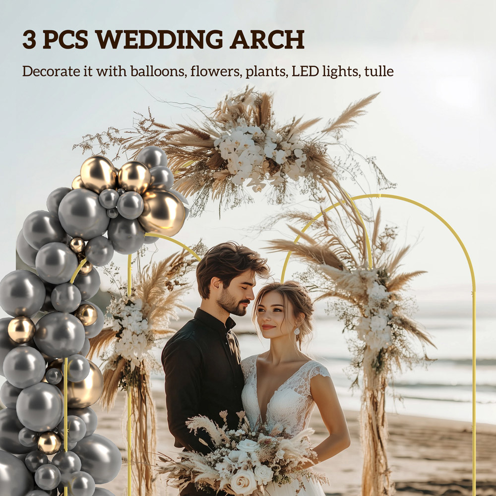 Outsunny Gold Tone Wedding Backdrop Arch Frame Stand Set Image 4