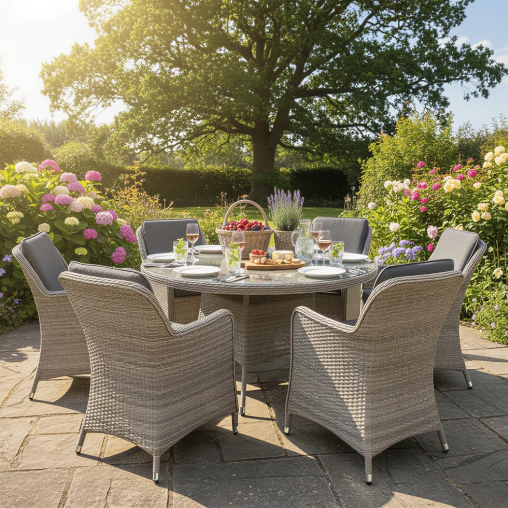 Oseasons Hampton 6 Seater Rattan Dining Set with Cushions Dove Grey and Dark Grey Image 4