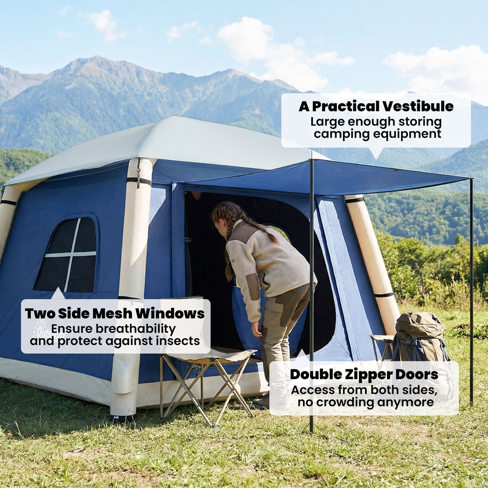 Outsunny 2 Person Inflatable Camping Tent Dark Blue Image 6
