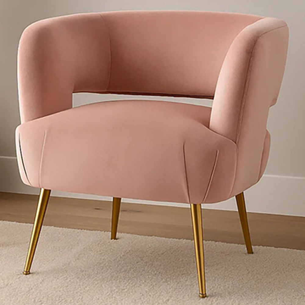 Premier Housewares Larissa Pink Velvet Curved Accent Chair Image 1
