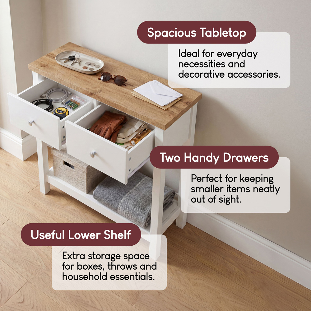 VIDA DESIGNS Arlington 2 Drawer White and Oak Console Table Image 8