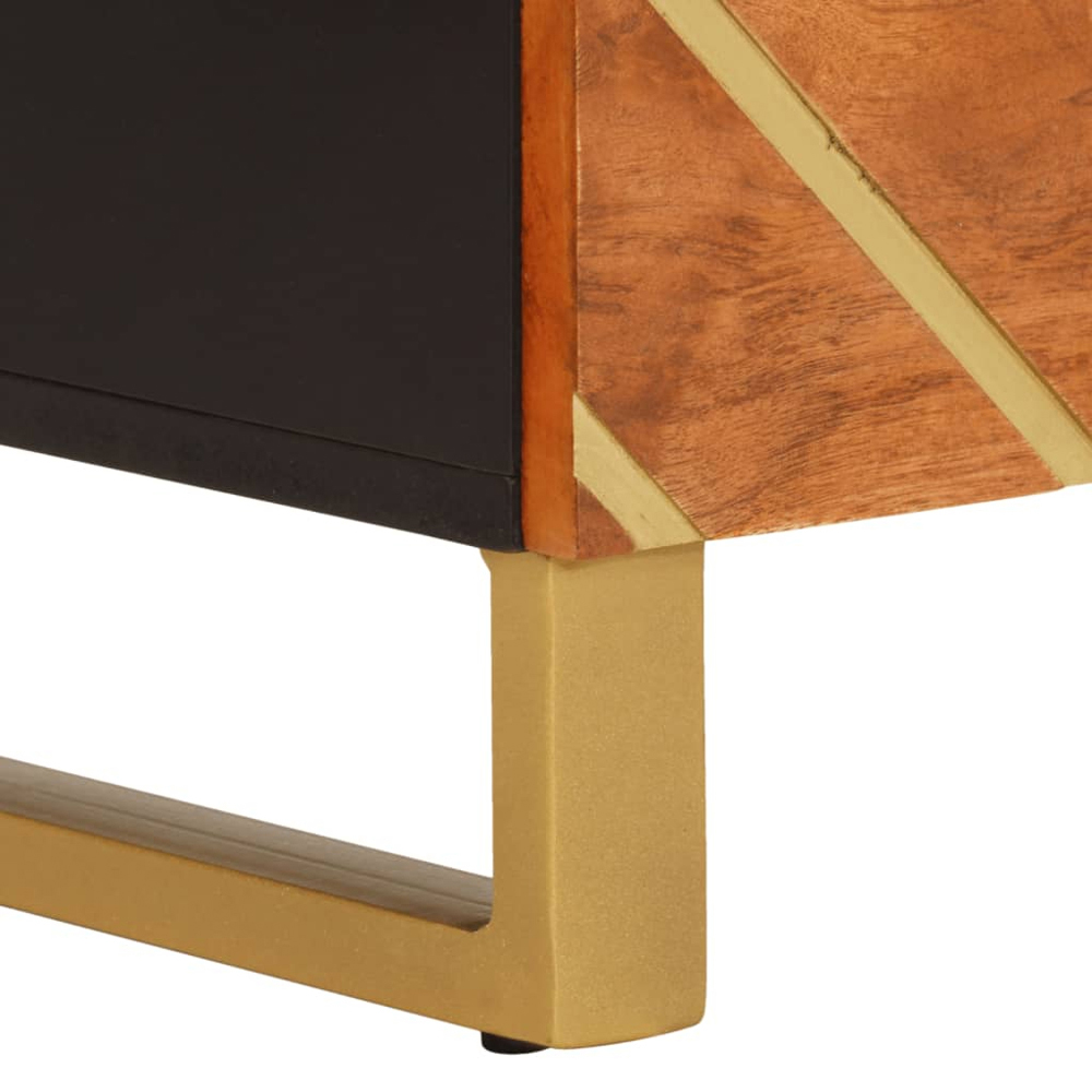 vidaXL 3 Drawer Brown and Black Solid Mango Wood Side Cabinet Set of 2 Image 7