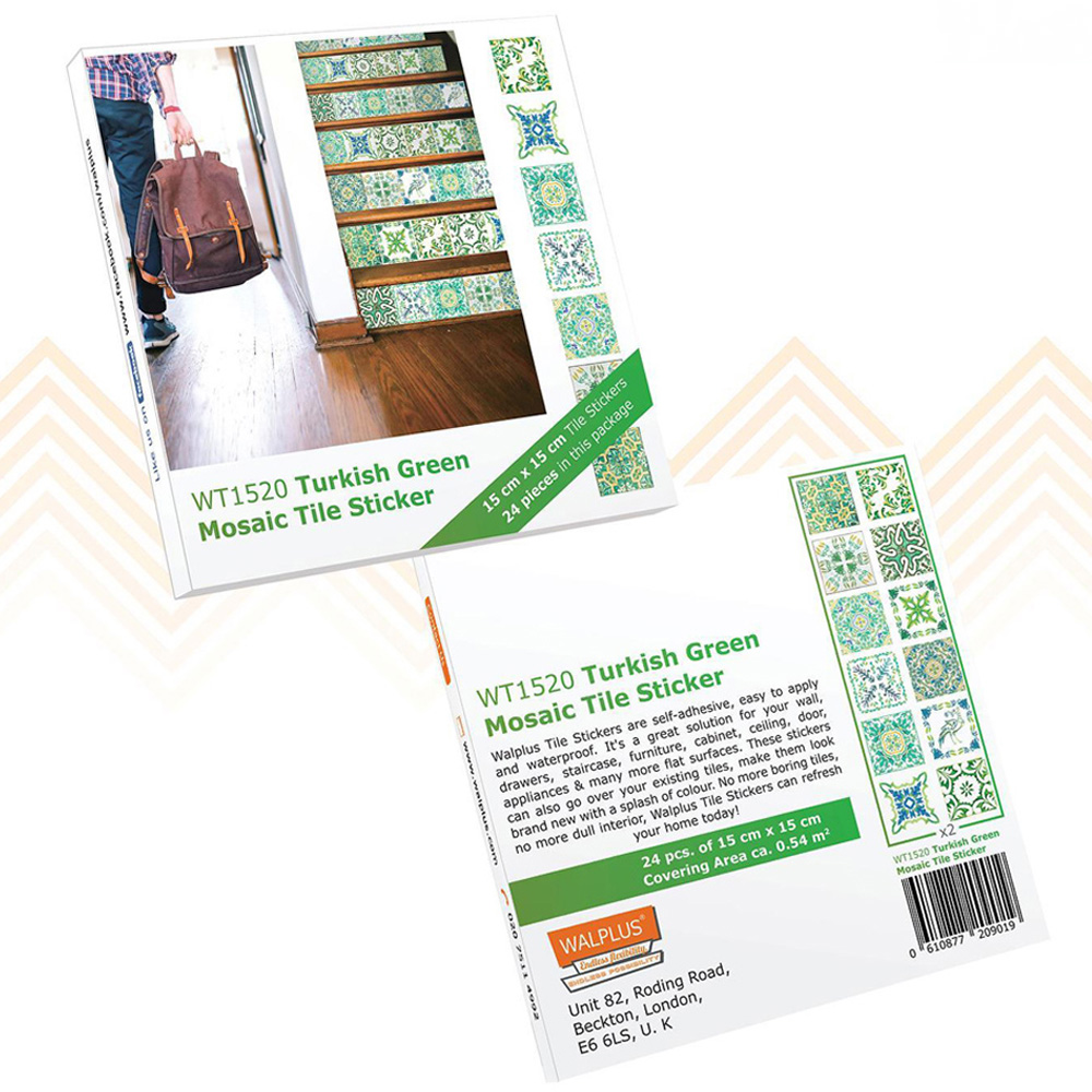Walplus Turkish Green Mosaic White Self Adhesive Tile Stickers 24 Pack Image 3