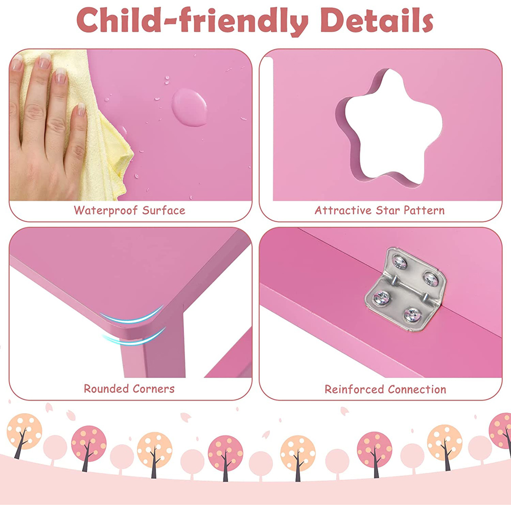 Costway Kids Pink Table and Chair Set with Hutch Image 8