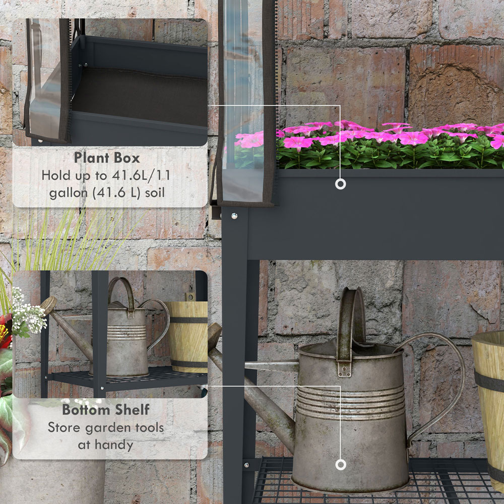 Outsunny Grey Raised Planter with Greenhouse Cover and Wheels Image 5