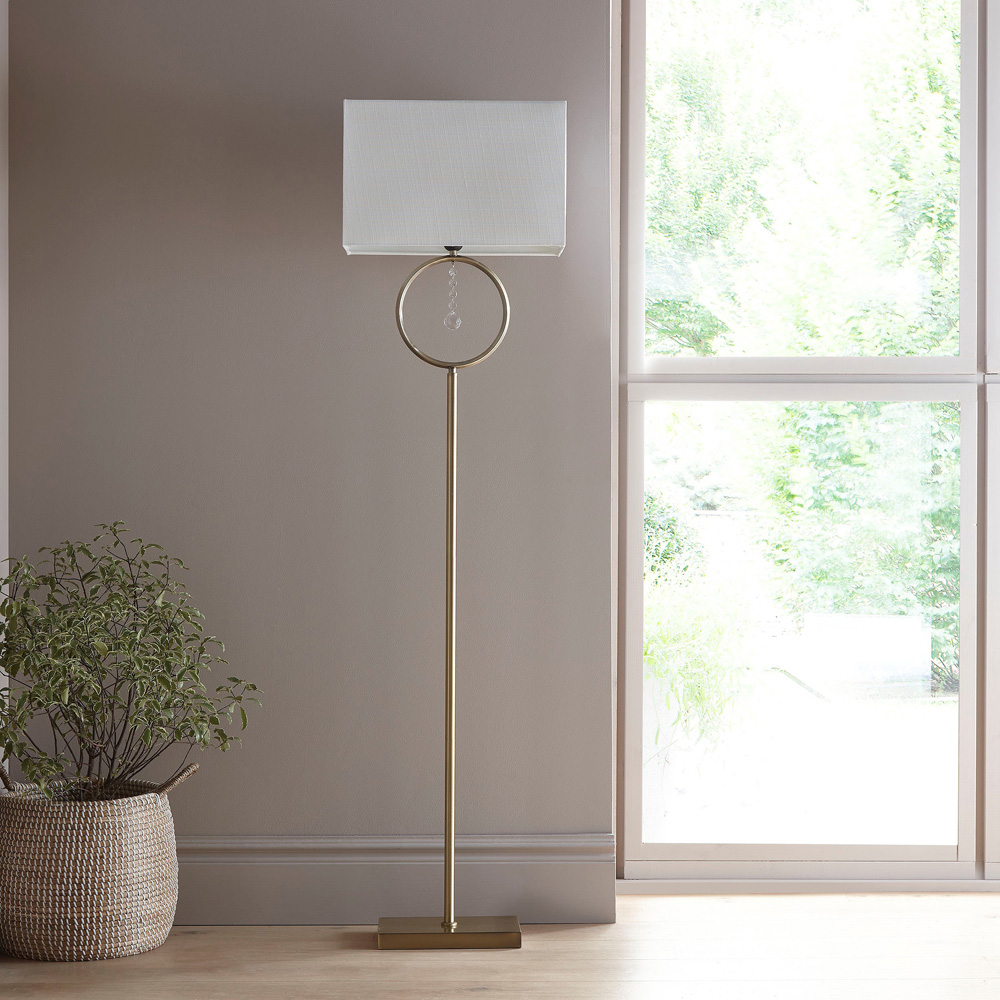Kliving Lizzy Cream Shade Antique Brass Floor Lamp Image 2