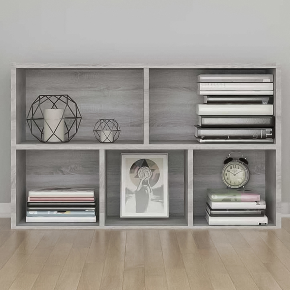 vidaXL 5 Shelf Sonoma Grey Bookcase Image 1