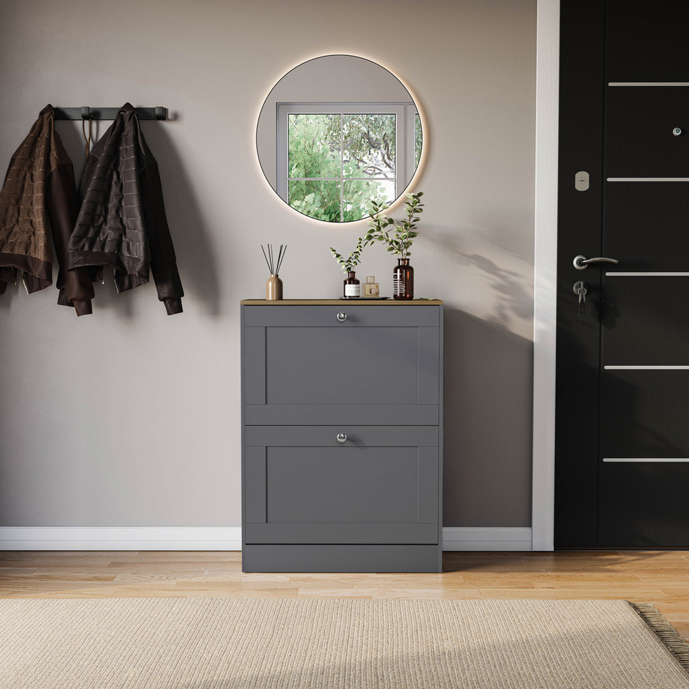 VIDA DESIGNS 2 Drawer Grey and Oak Effect Shoe Cabinet Image 3