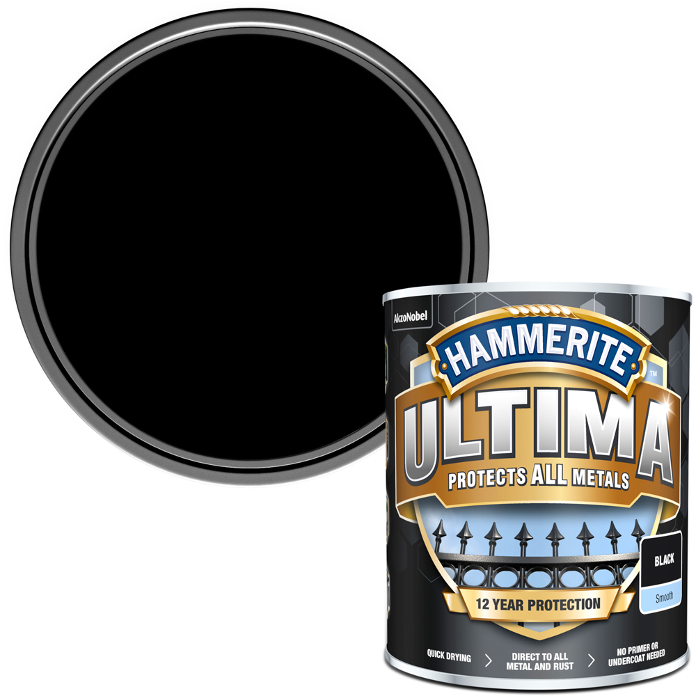 Hammerite Ultima Smooth Black Metal Paint 750ml Image 1
