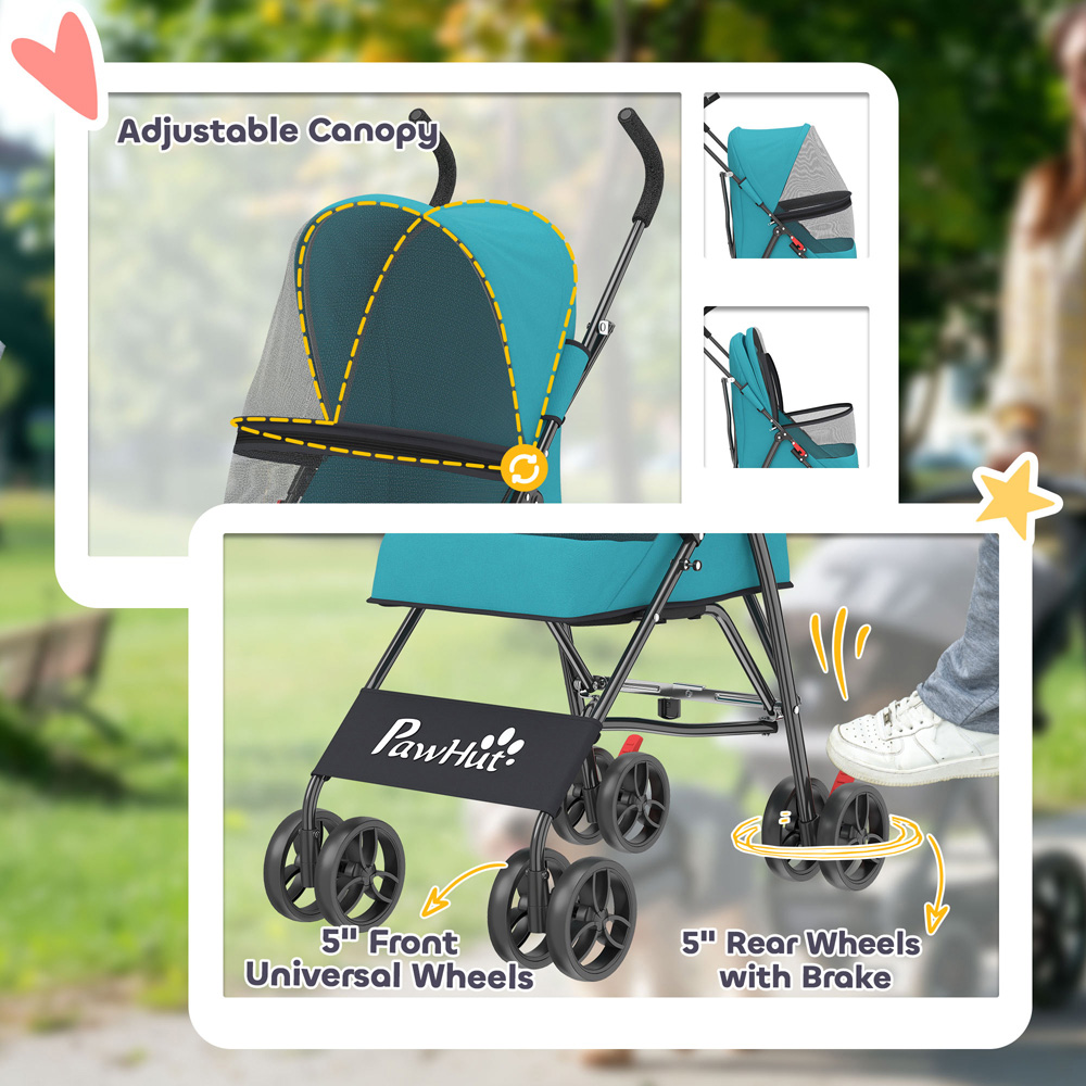 PawHut Dark Green Foldable Dog Stroller with Mesh Windows for Mini Dogs Image 6