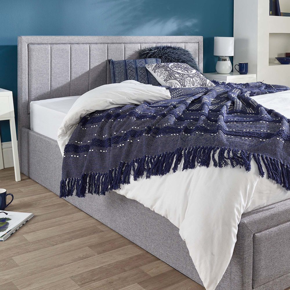 Aspire Castleton King Size Grey Linen Ottoman Bed with Quilted Headboard Image 3