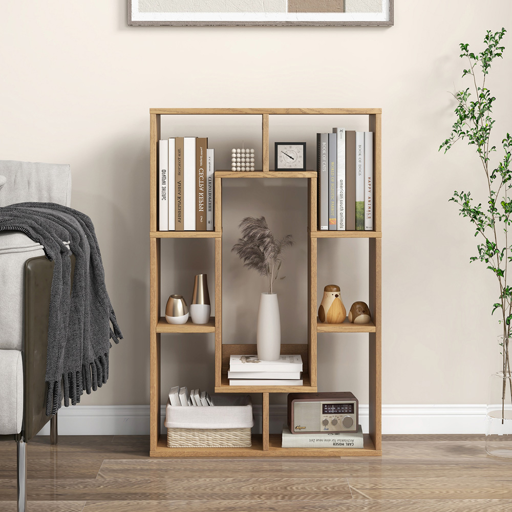 Costway 7 Shelf Natural Geometric Bookshelf Image 3