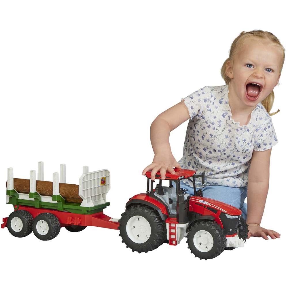 Bruder Kids ROADMAX Tractor with Forestry Trailer and 3 Trunks Playset Model Image 8