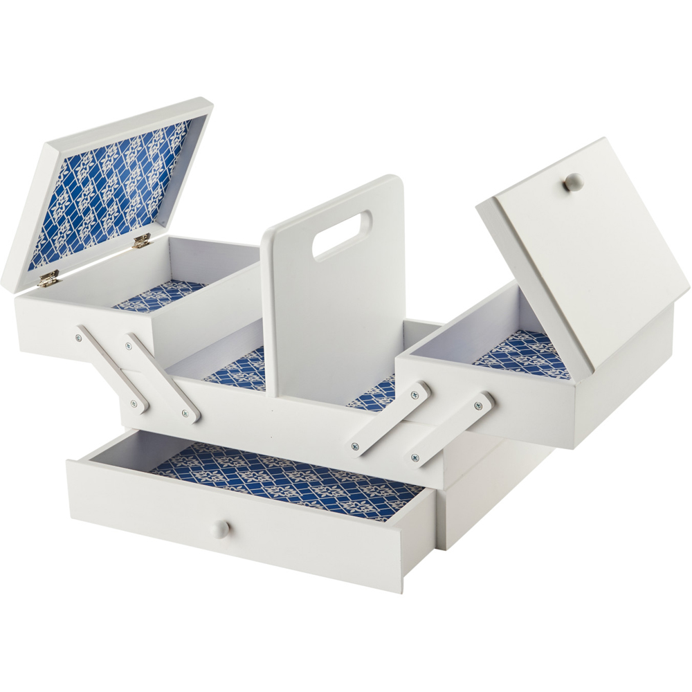 Sewing Online LW5190 White with Geometric Design Interior Wooden Medium Cantilever Sewing Box Image 3
