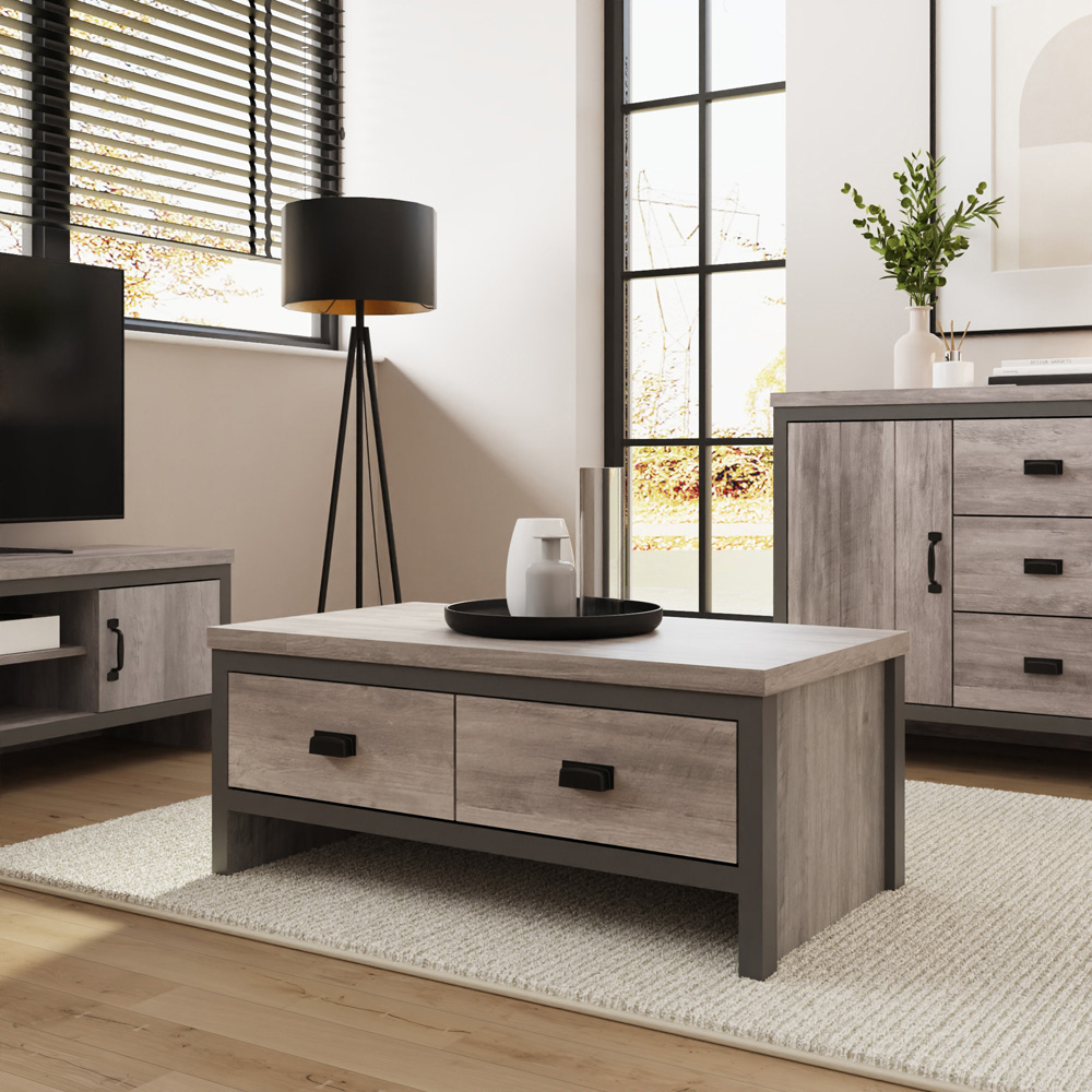 GFW Boston 2 Drawer Grey Coffee Table Image 8