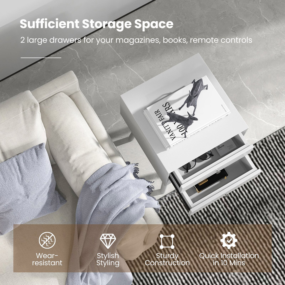 Costway 2 Drawer White Bedside Table Image 8