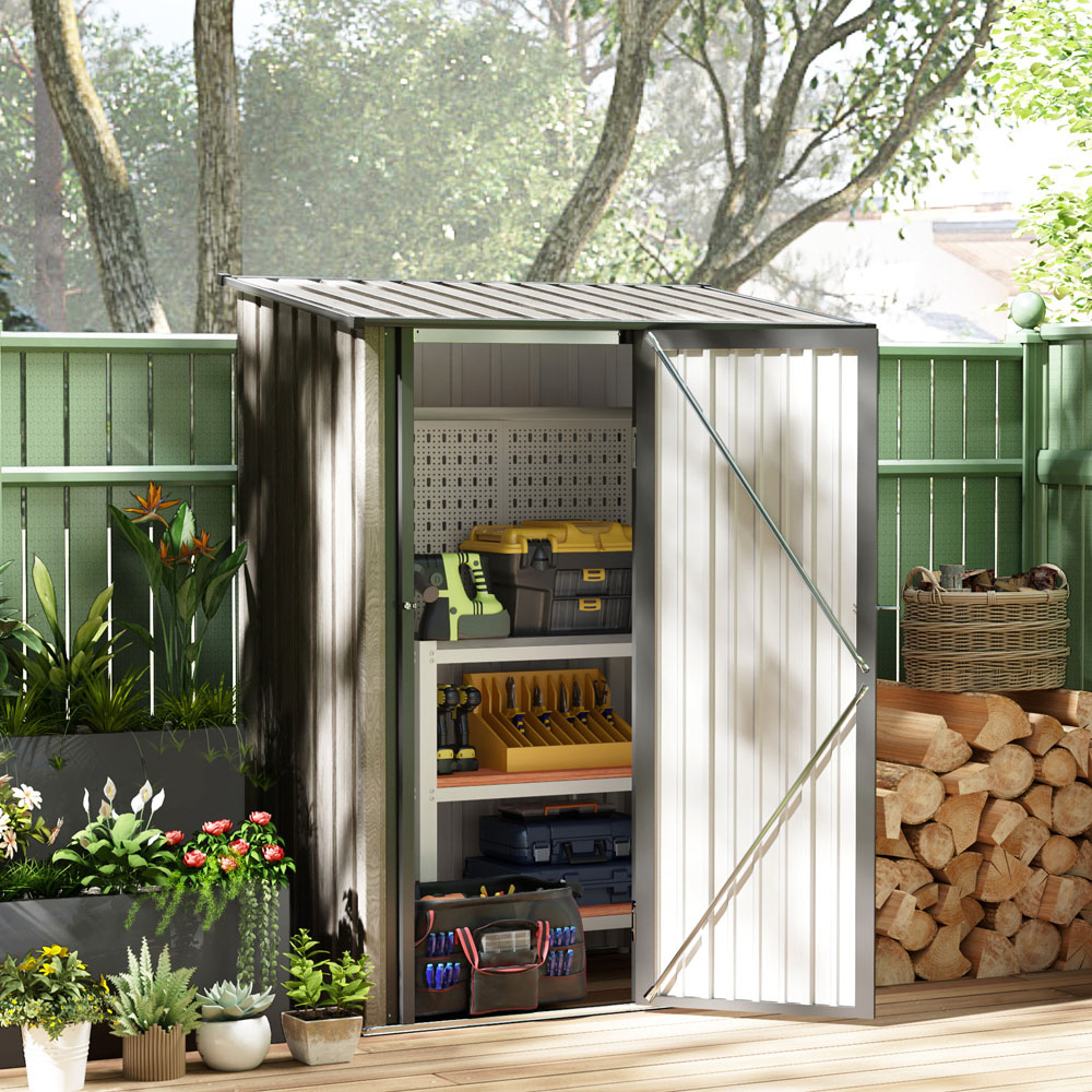 Outsunny 4.4 x 2.6ft Light Grey Metal Garden Storage Shed with Lockable Door Image 2