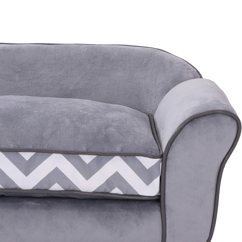 PawHut Grey Large Plush Faux Fur Pet Sofa with Removable Cushion Image 4