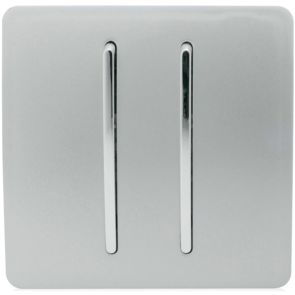 Trendi Switch 2 Gang 10amp Platinum Silver Rocker Light Switch Image 1