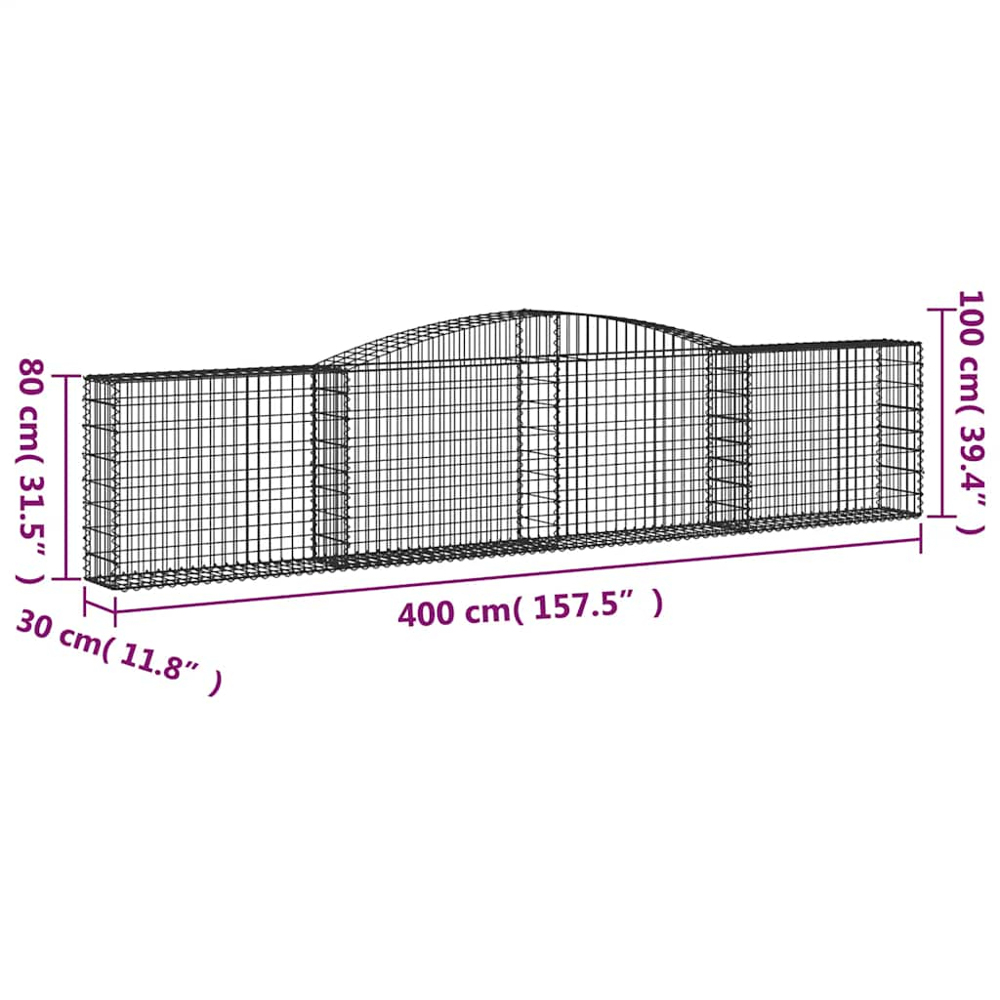 vidaXL Silver Galvanised Iron Arched Gabion Basket 80/100 x 30 x 400cm 6 Pack Image 5
