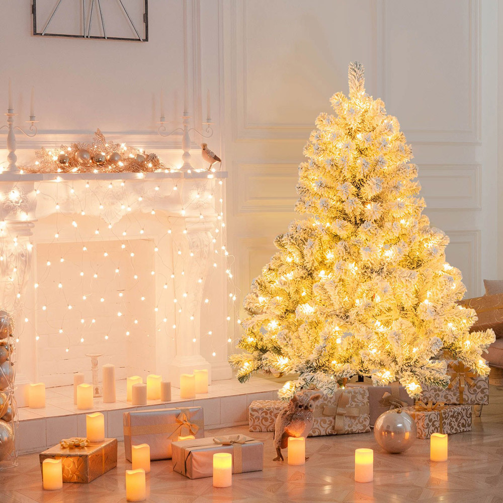 Costway Pre Lit Warm White LED Flocked Artificial Christmas Tree 4.5ft Image 2