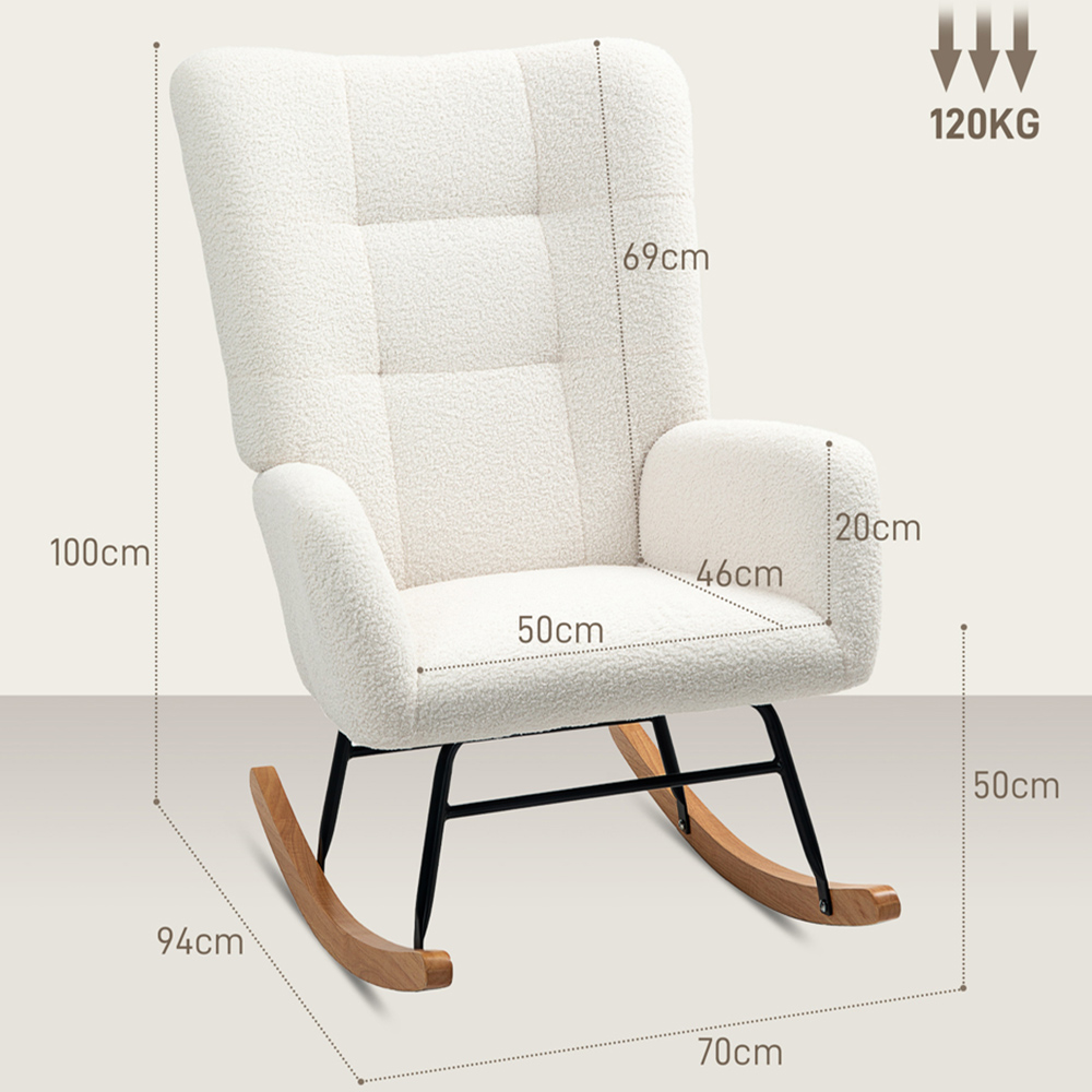 Portland Cream and White Modern Rocking Chair with Backrest Image 9