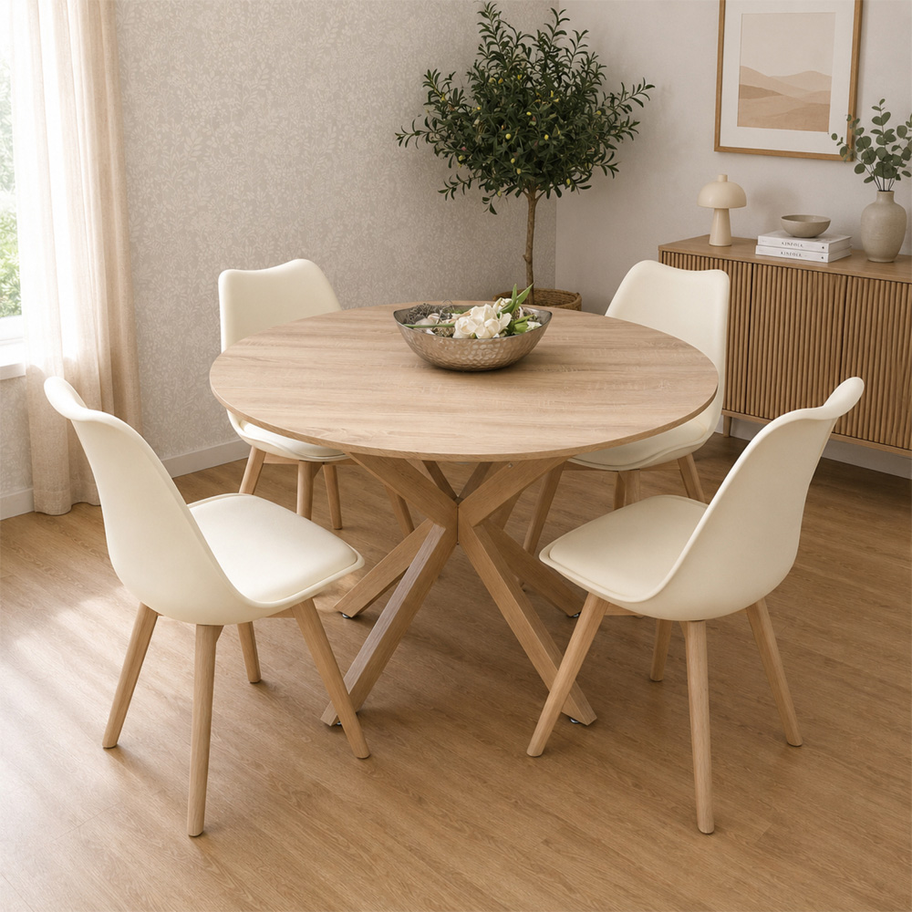 Kosy Koala 4 Seater Wood Effect Round Dining Set Cream Image 1