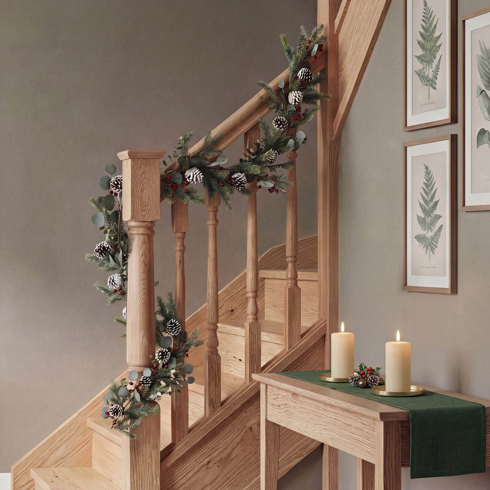 Charles Bentley Green Christmas Garland with Berries and Pinecones 180cm Image 2