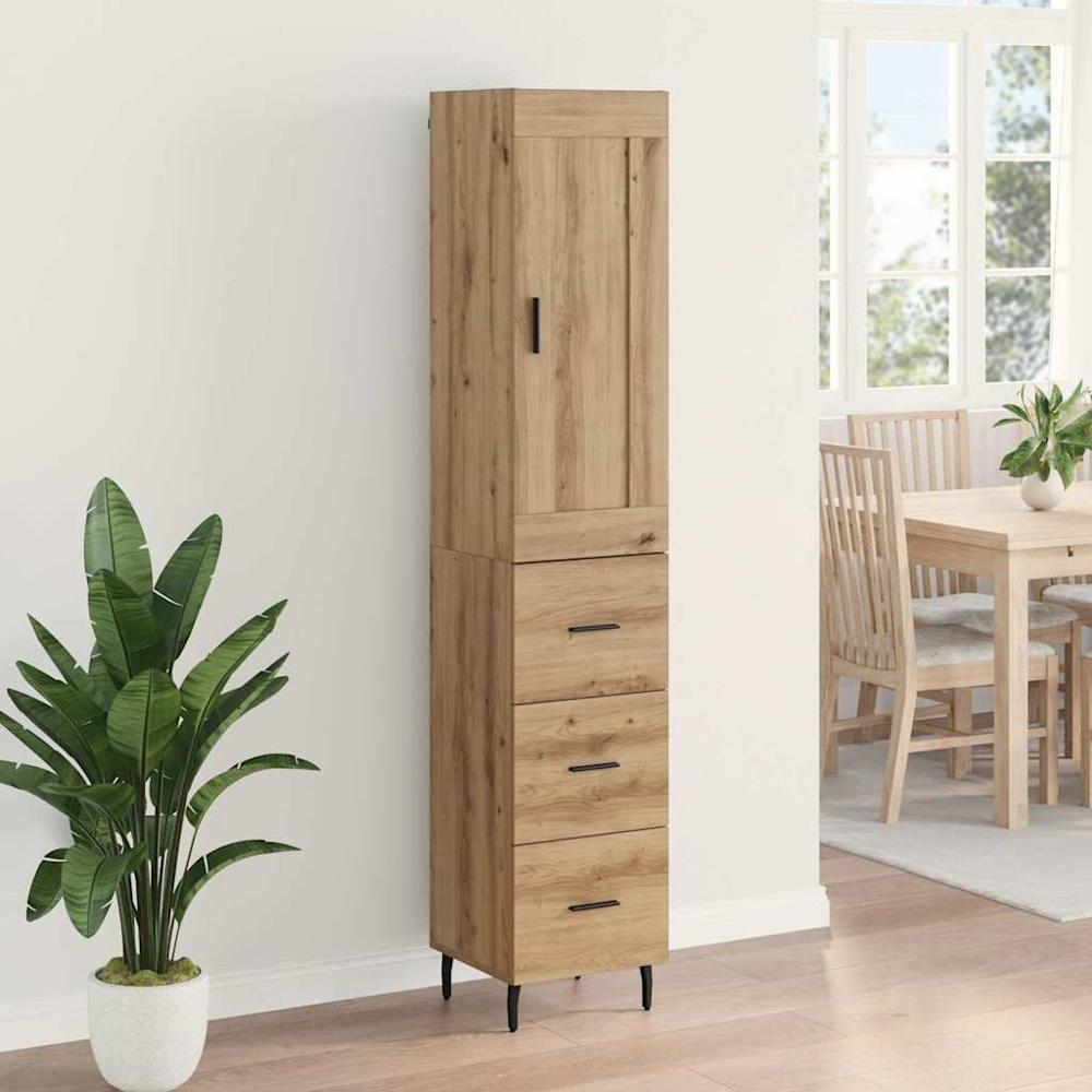 vidaXL Single Door 3 Drawer Artisan Oak Highboard Image 9
