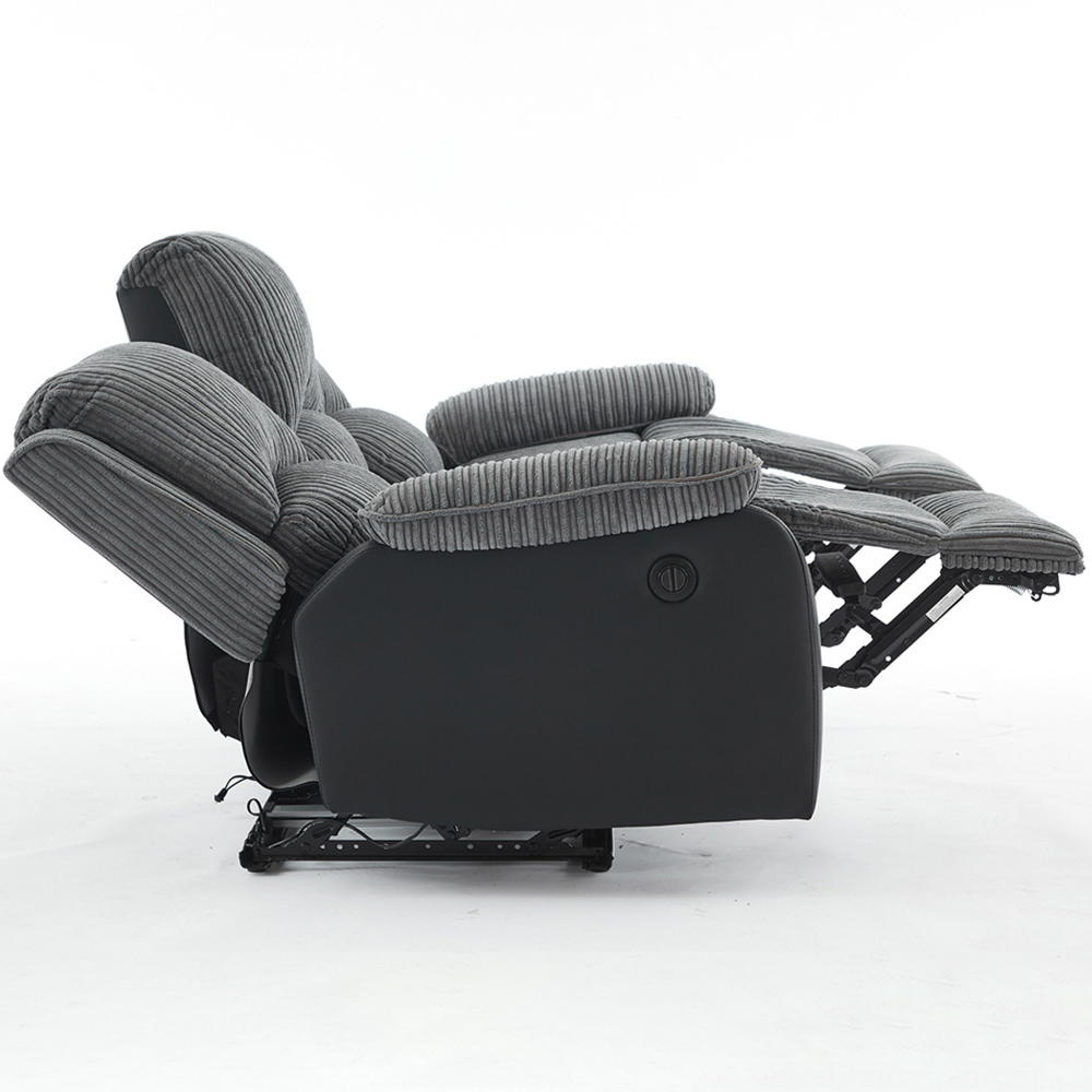 Furniture One 3 Seater Grey Sectional Corduroy Electric Recliner Sofa Image 4