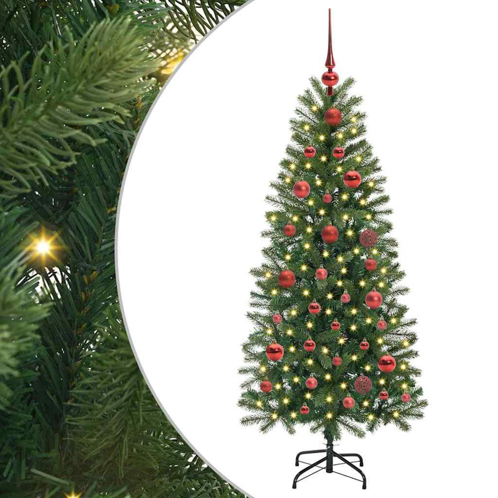 vidaXL Pre-Lit Red Baubles Green Artificial Christmas Tree 5ft Image 2