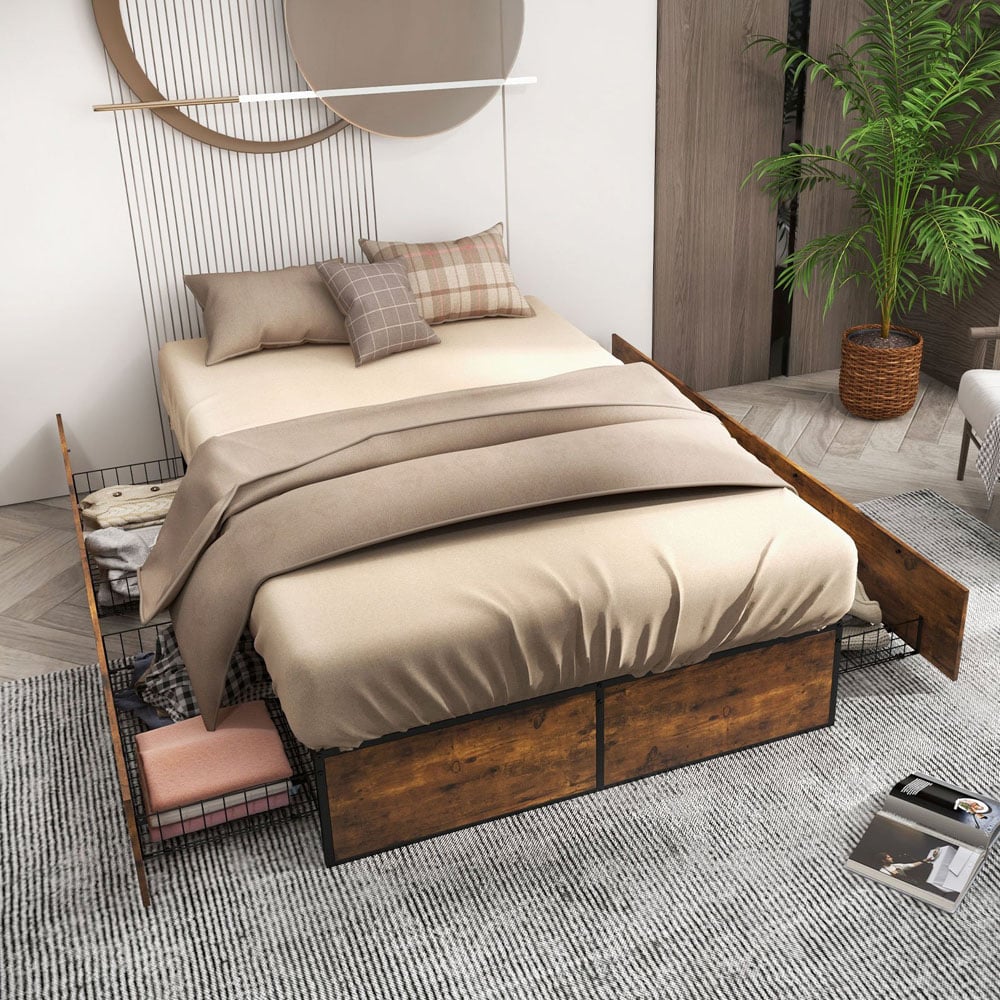 Costway Double Bed Frame with 4 Underbed Drawer Image 3