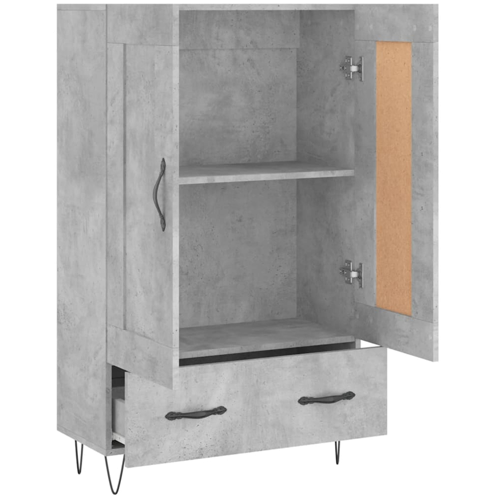 vidaXL 2 Door Single Drawer Concrete Grey Highboard with Black Hairpin Legs Image 6