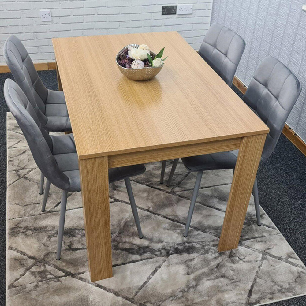 Portland 4 Seater Velvet Dining Set Oak Effect and Grey Image 1