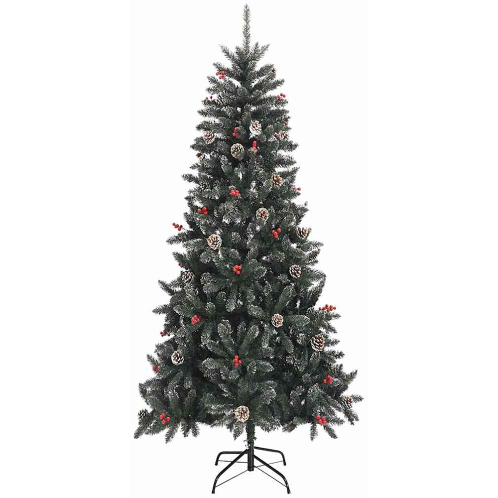 vidaXL Pre-Lit Lilac Baubles and Pinecones Green Artificial Snow Tipped Christmas Tree 7ft Image 5