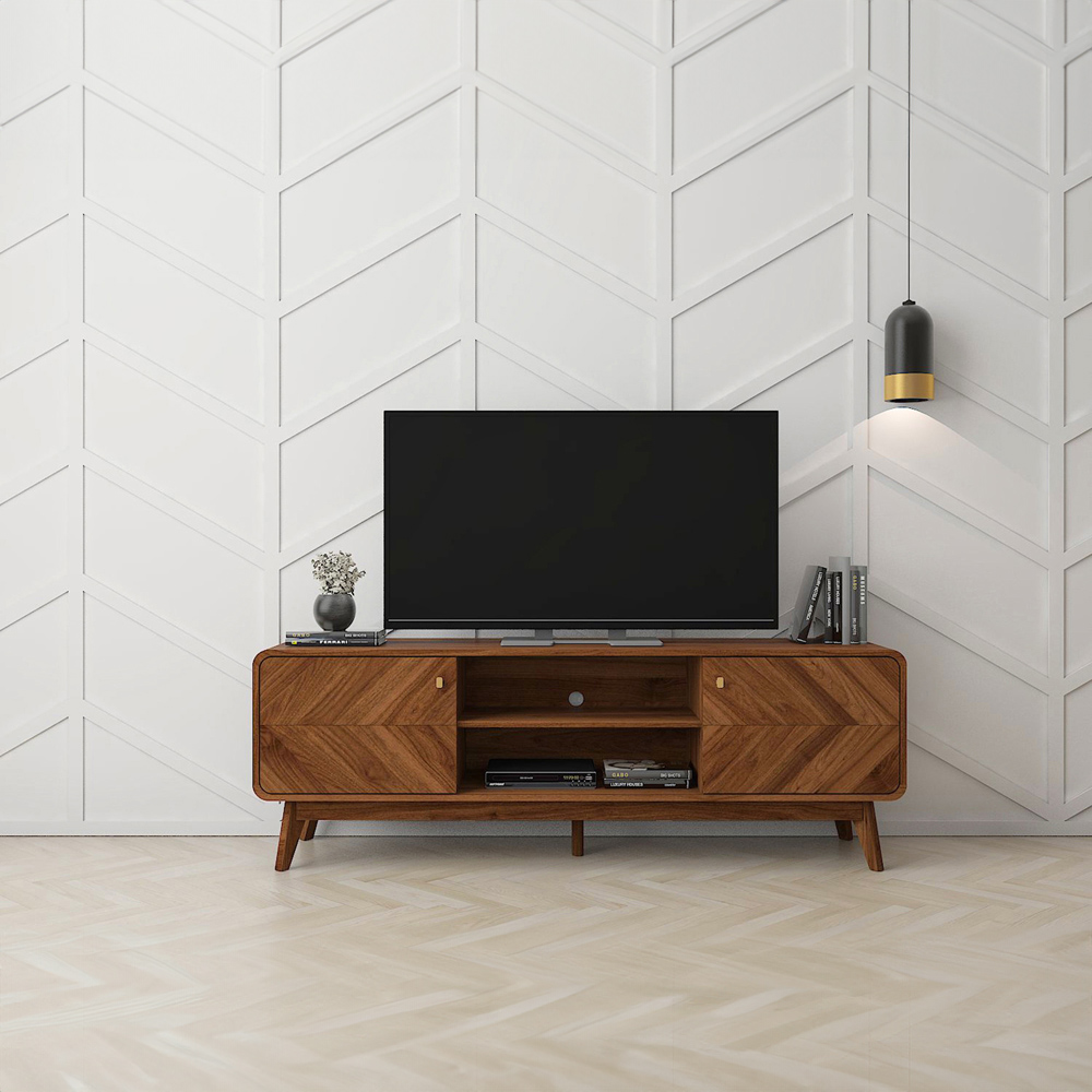 Kudl LV44 2 Door 2 Shelf Columbian Walnut TV Cabinet Image 3