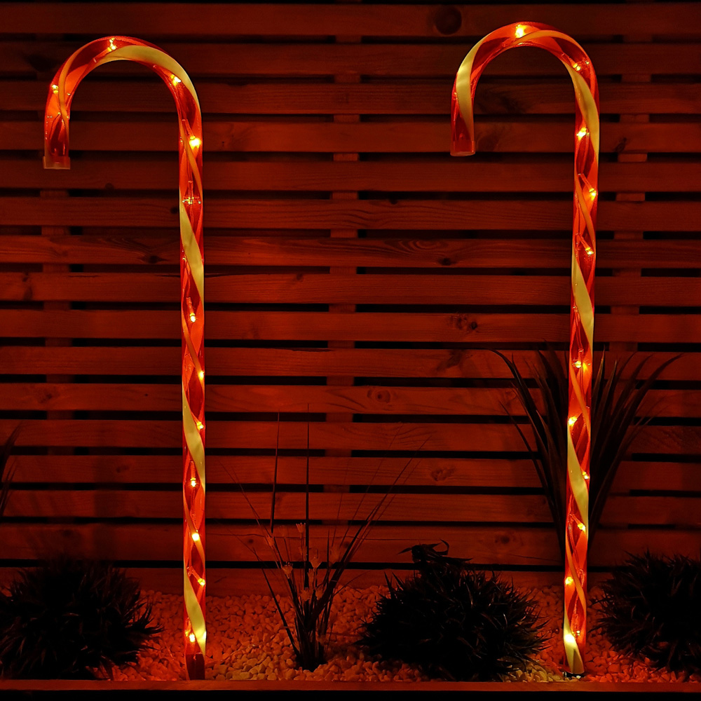 Samuel Alexander Red and White Stripe Christmas Candy Cane LED Garden Stake Light XL 4 Pack Image 2